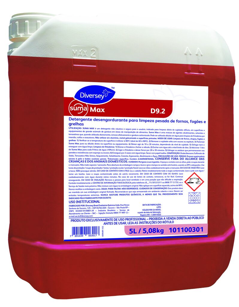 SUMA MAX 5L - DETERGENTE DESENGORDURANTE PARA LIMPEZA PESADA DE FORNOS, FOGÕES E GRELHAS